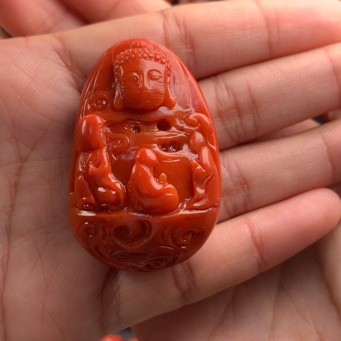 南红玛瑙精工雕刻无相佛吊坠未镶嵌