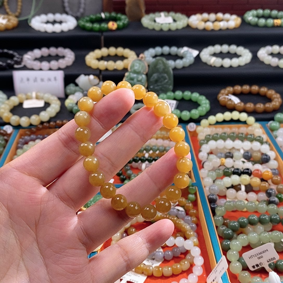 和田玉手链 8MM未镶嵌且末糖