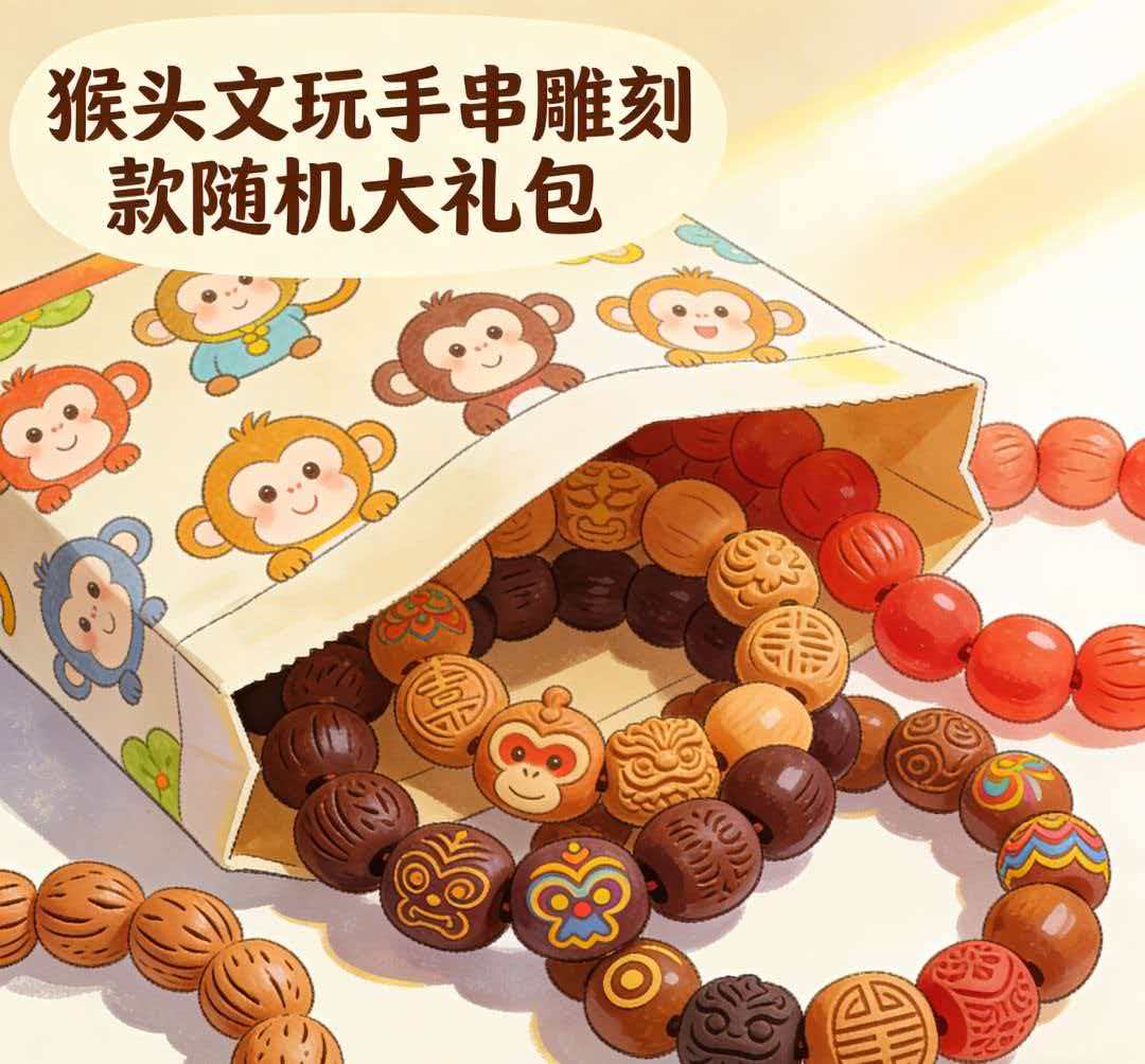 金梦文玩文玩大礼包猴头雕刻款手串猴头手串