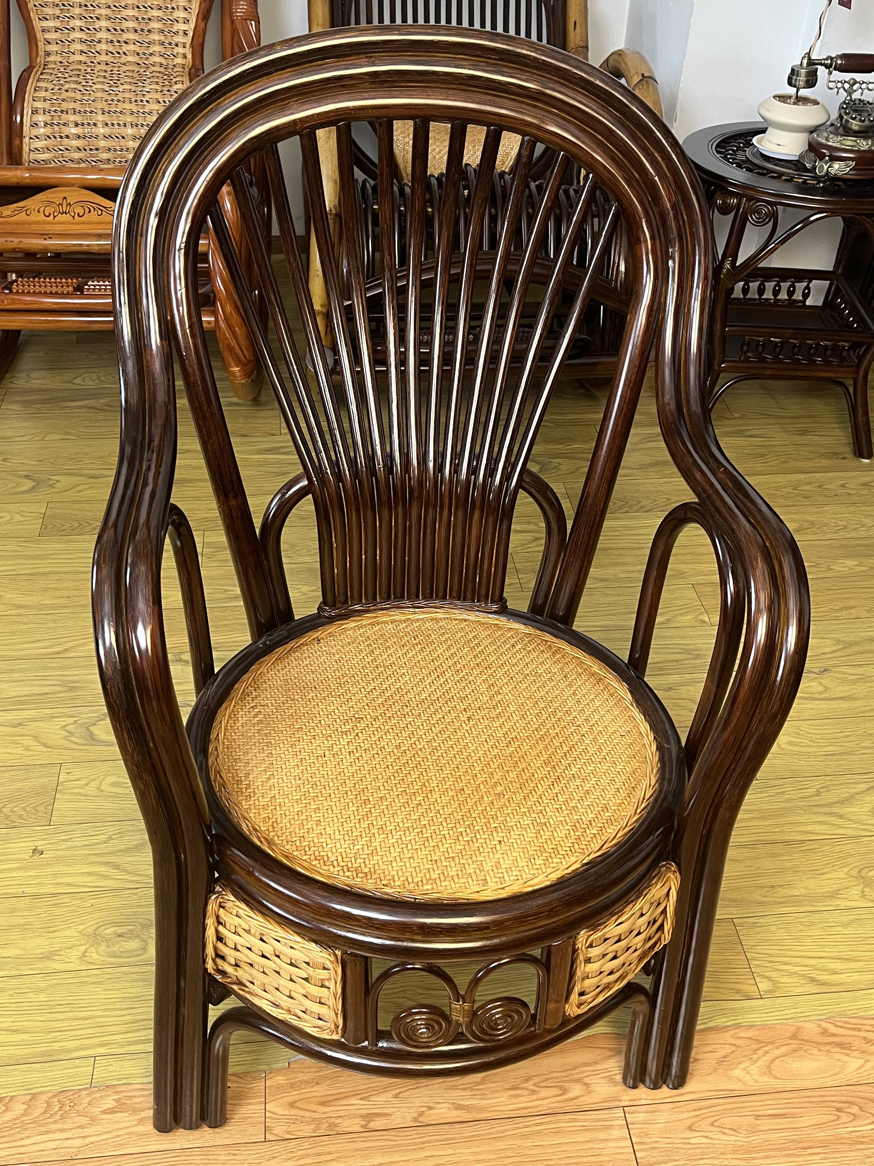 高靠背藤椅家用客厅书房阳台北欧轻奢官帽茶椅桌椅躺椅午睡家用