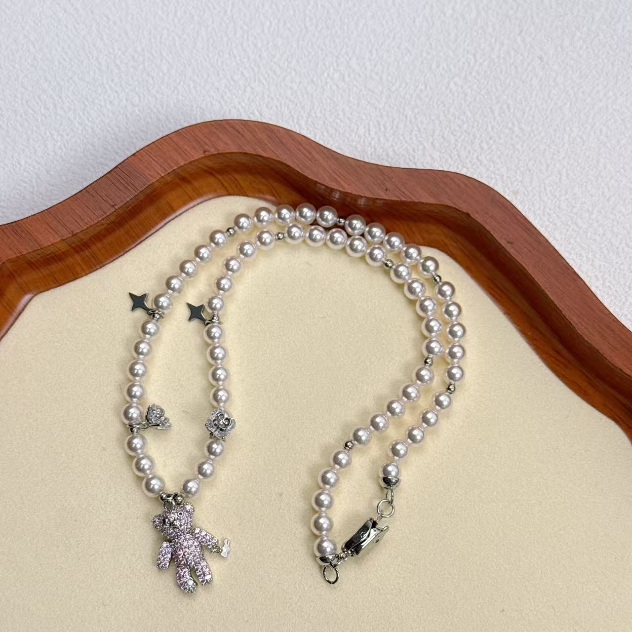 非金属仿珍珠项链 闪粉熊珍珠项链 0013120