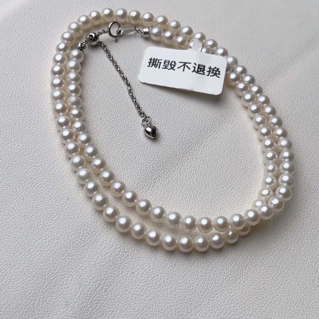 银S925镶嵌颈饰淡水珍珠4-4.5mm无核正圆