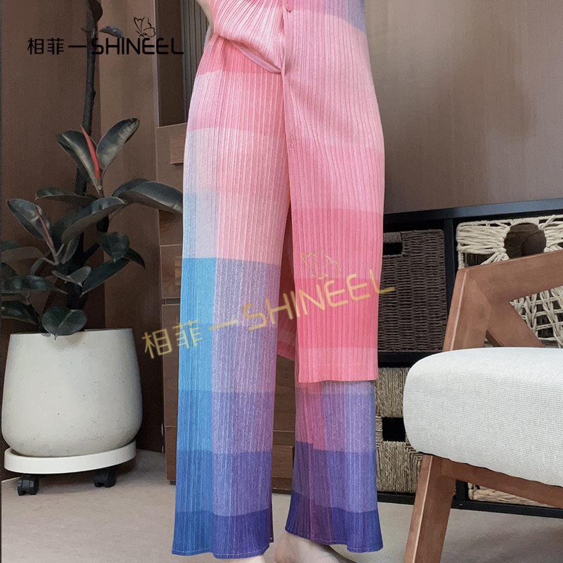 相菲一精品2025夏季渐变色女士气质休闲宽松时尚百搭拼色直筒裤