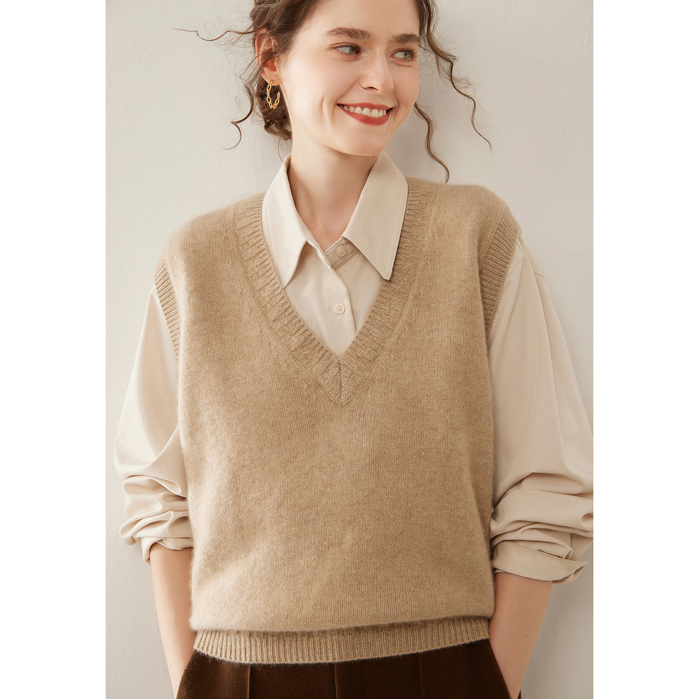 软糯~三股加厚羊绒马甲女士外搭v领纯色毛衣套头叠穿针织无袖背心