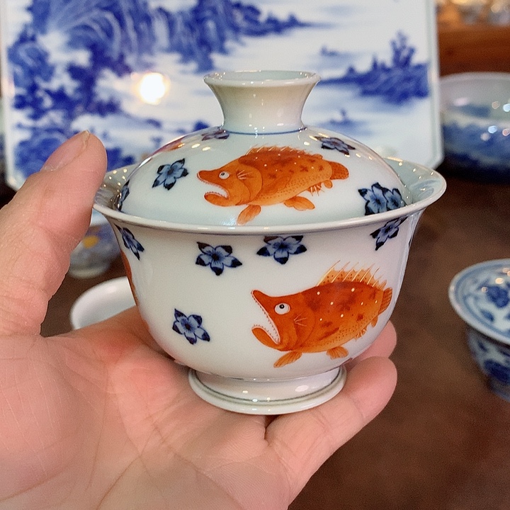 錡镇堂手工手绘盖碗