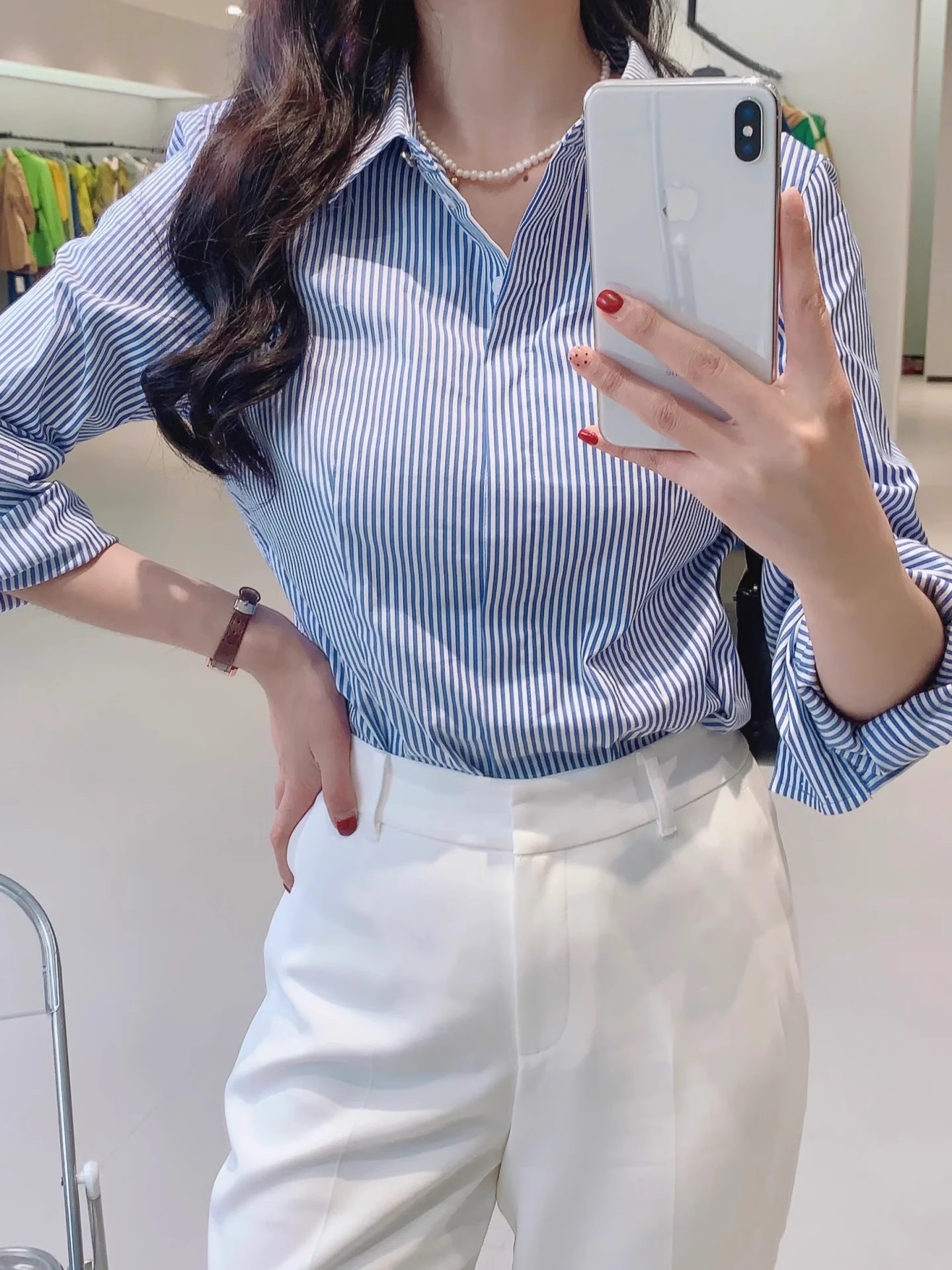 【商场同款】2025新款女装职业修身显瘦蓝条纹长袖衬衫5300423