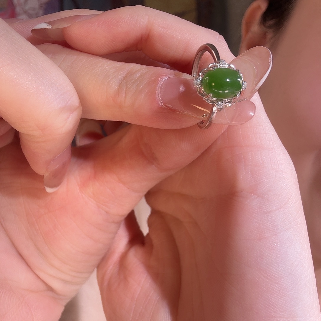 和田玉银S925镶嵌戒指