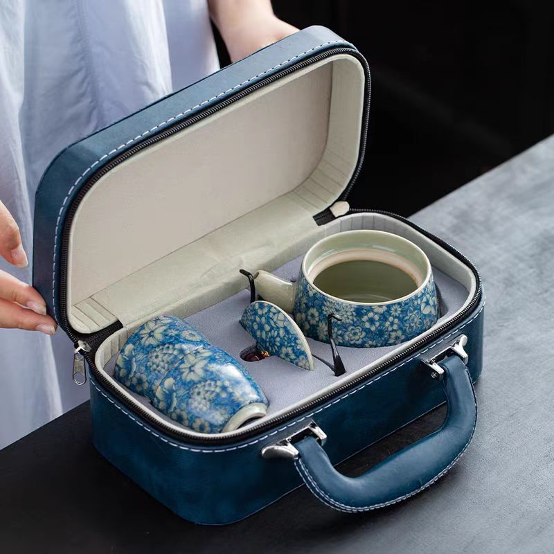 万花提梁一壶两杯皮包旅行套@C1