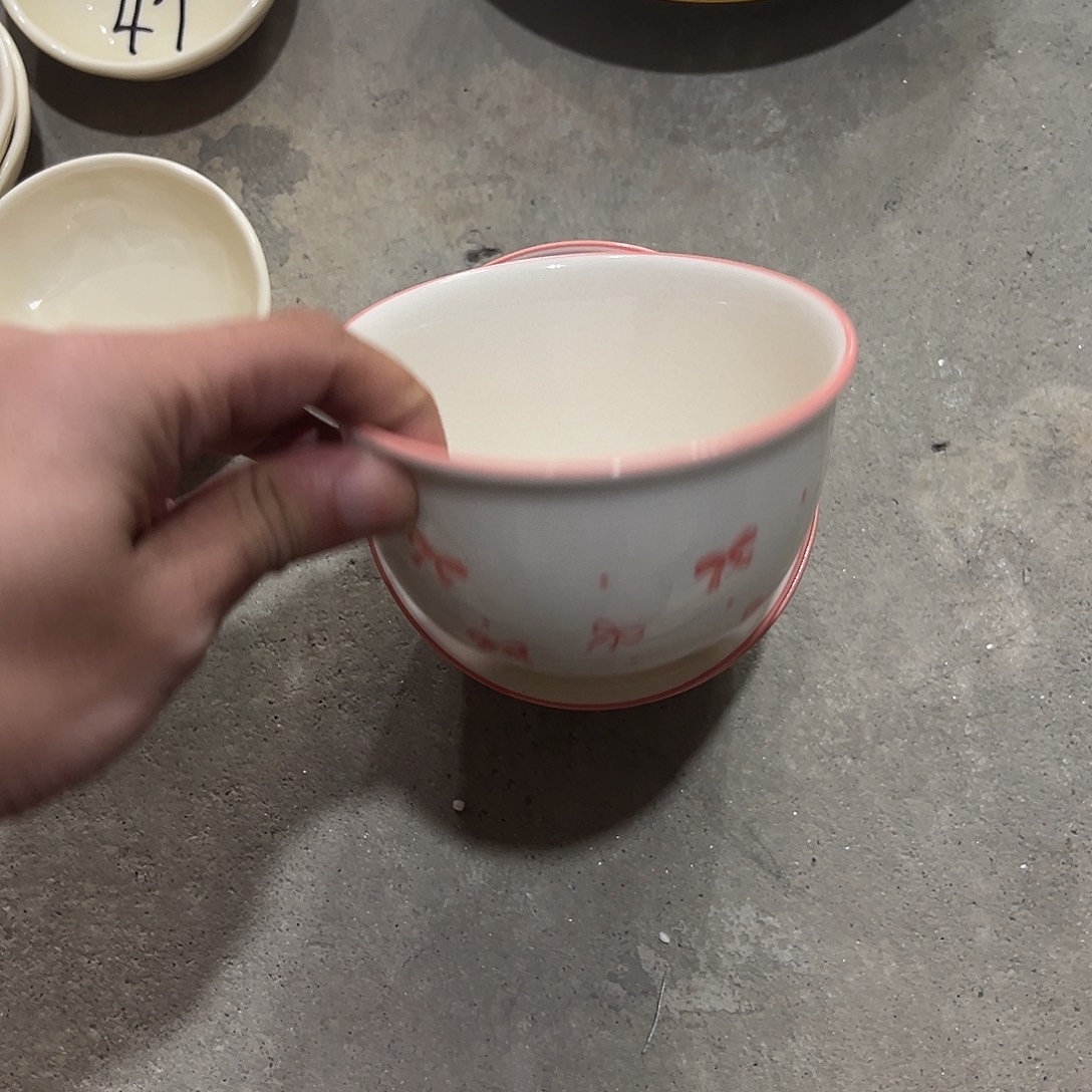 瓷4.5寸蝴蝶结米饭碗3个装