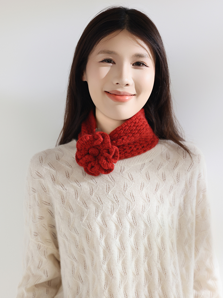 俏美如花A类100%纯山羊绒发带脖套多用女手工钩织花朵发箍头箍