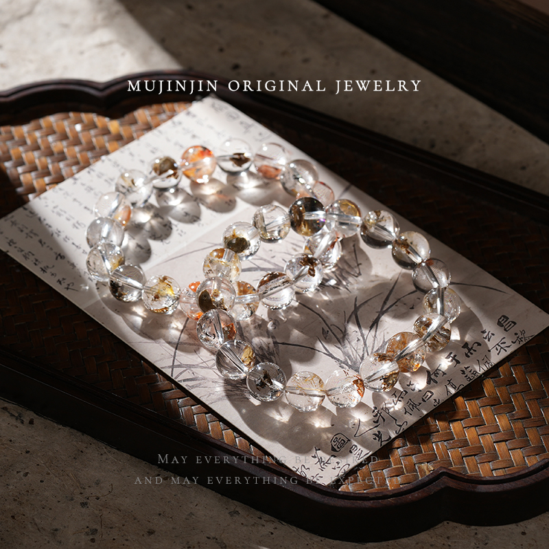 【木槿槿】天然胶花水晶手串女款单圈串珠手串时尚饰品多样性发一