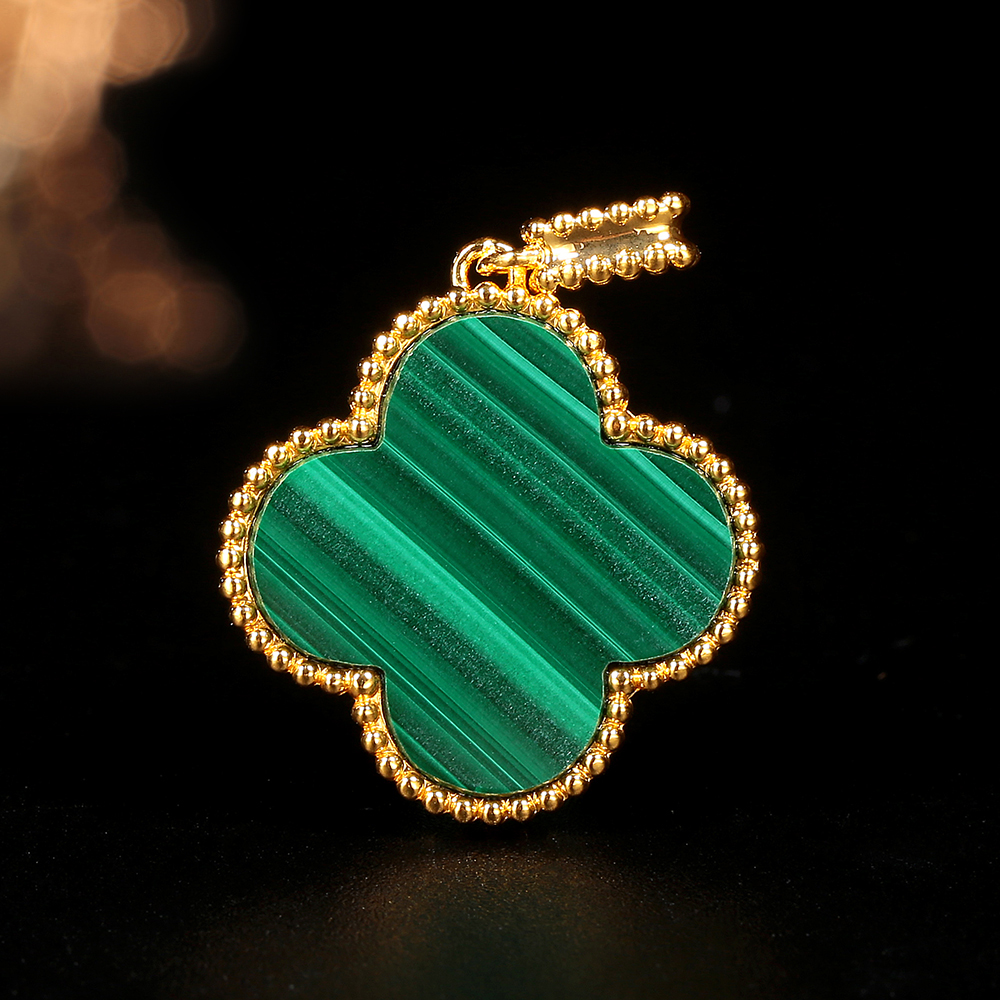 【柴柴专属】18K金孔雀石四叶吊坠20mm （不含链）经典气质精致复古