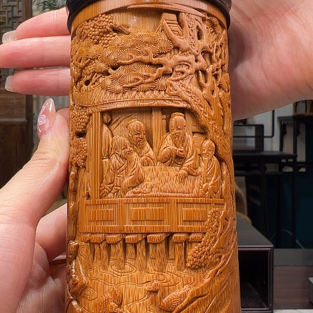 竹用****0竹雕兰亭茶叶罐