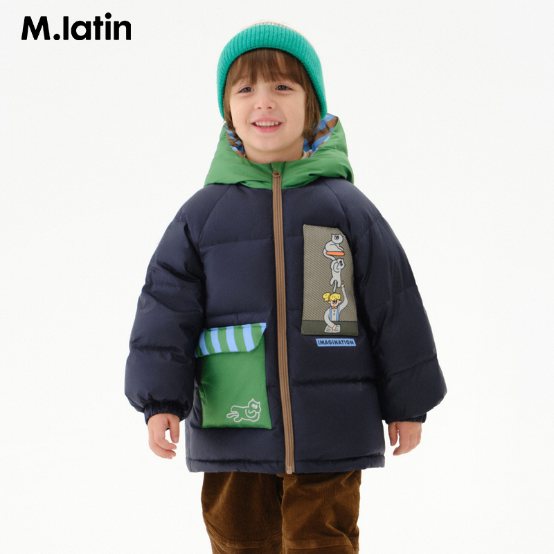 马拉丁童装儿童羽绒服冬装男女小童印花轻暖舒适中长羽绒服