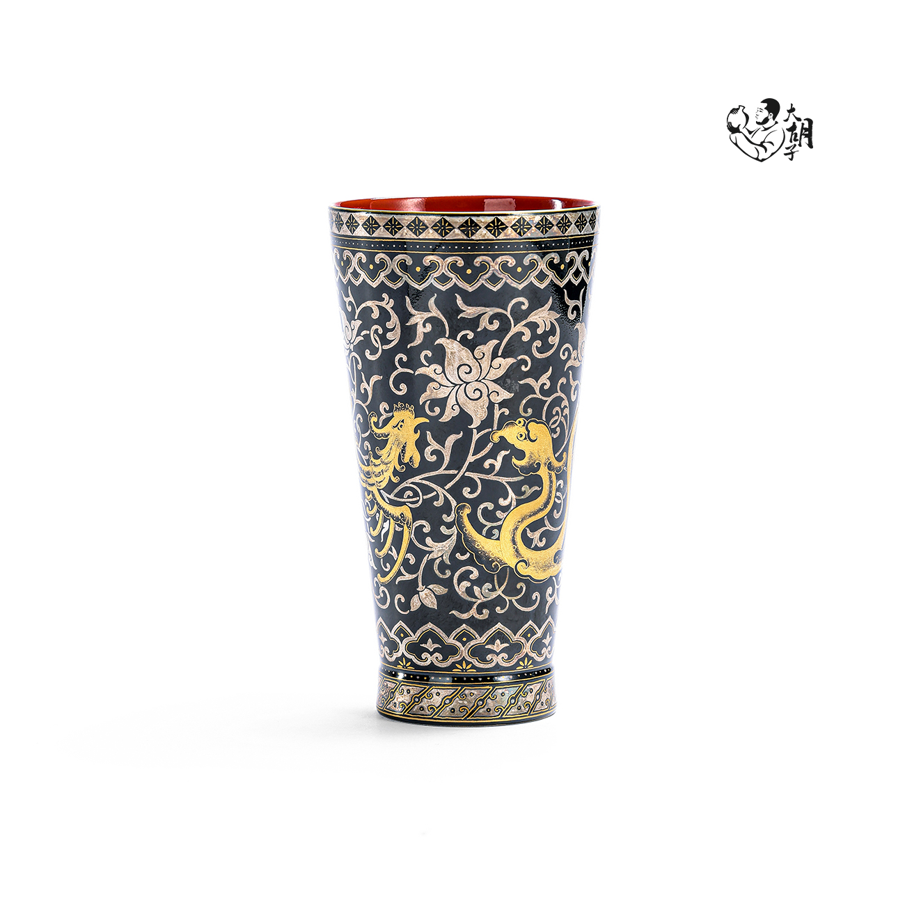 景德镇 艺林堂手绘 仿漆器错金银龙凤思卿水杯 主人杯
