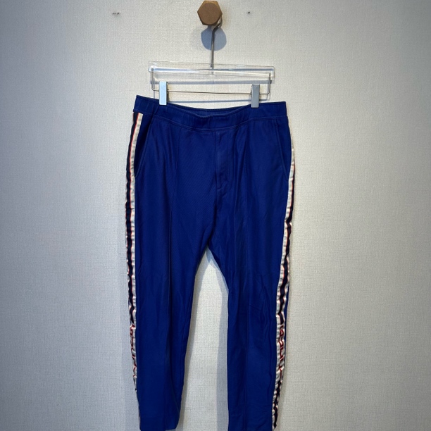 95新 GUCCI/古驰 深蓝色Logo条纹长裤/46码裤子拼接