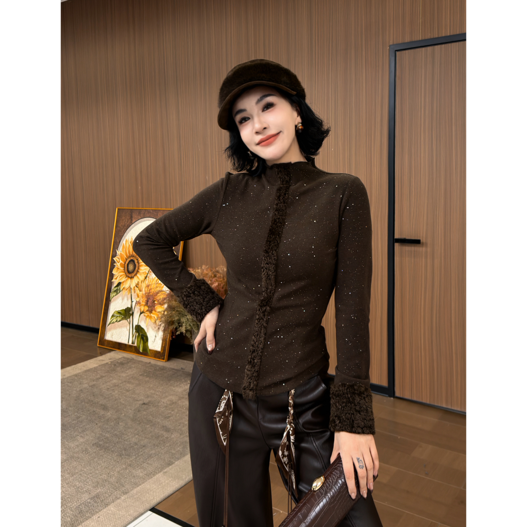 SONG-原创【星光焦点】冬季设计师款加厚抓绒保暖奢华显瘦百搭上衣