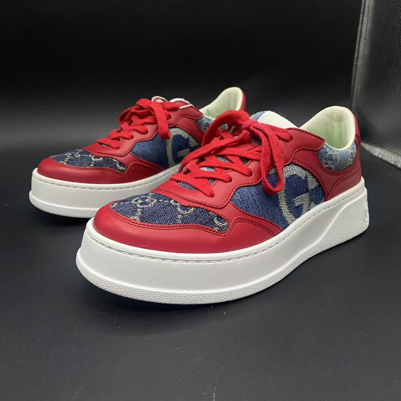 95新 GUCCI/古驰 【聚星好物】红蓝厚底休闲饼干鞋38.5欧码glyy10