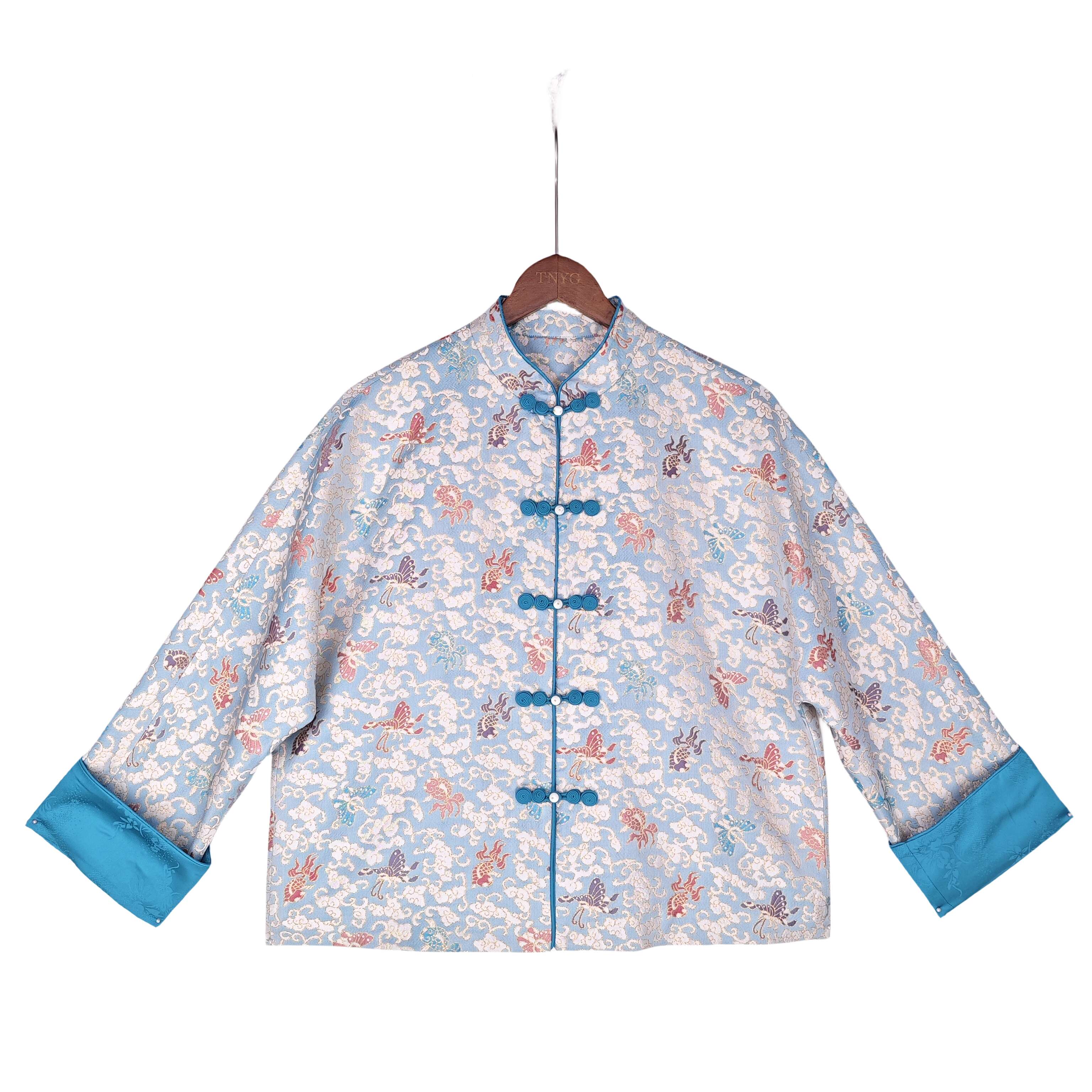 【千筱】新中式花色桑蚕丝中国风时尚显气质盘扣长袖女复古 24057