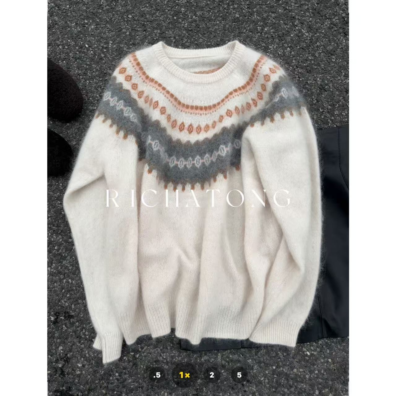 RICH ATONG.-【拉毛费尔岛】-圆领费尔岛系列图案拉毛毛衣1221-33