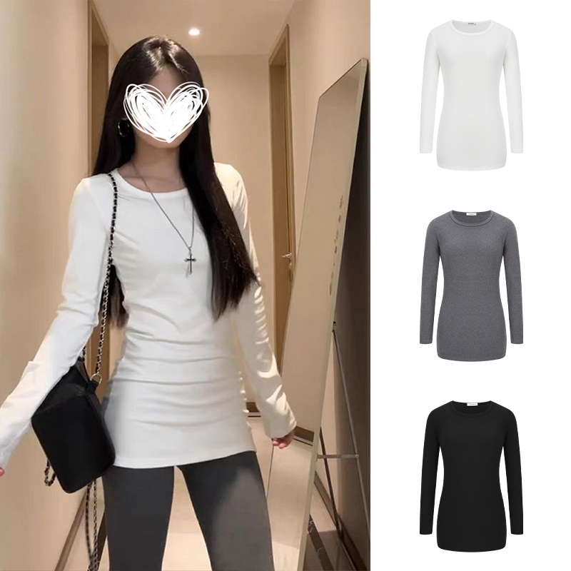 MosesQueen/魔西女王正肩圆领内搭收腰修身德绒慵懒风保暖打底衫