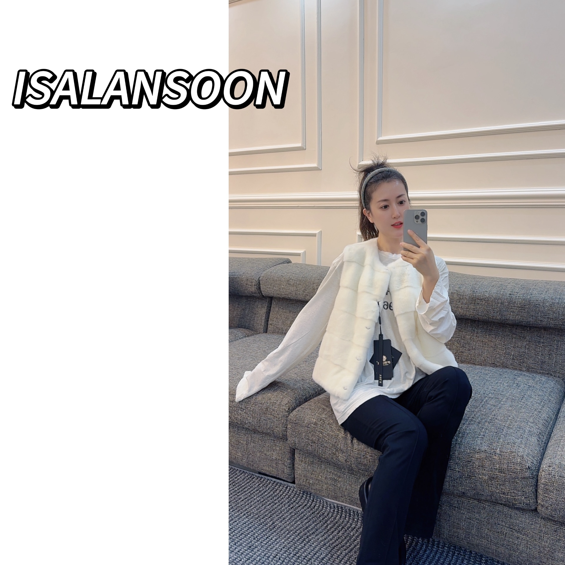 ISALANSOON “女神降临 ”进口紫标级天鹅绒横排工艺水貂马甲-26001