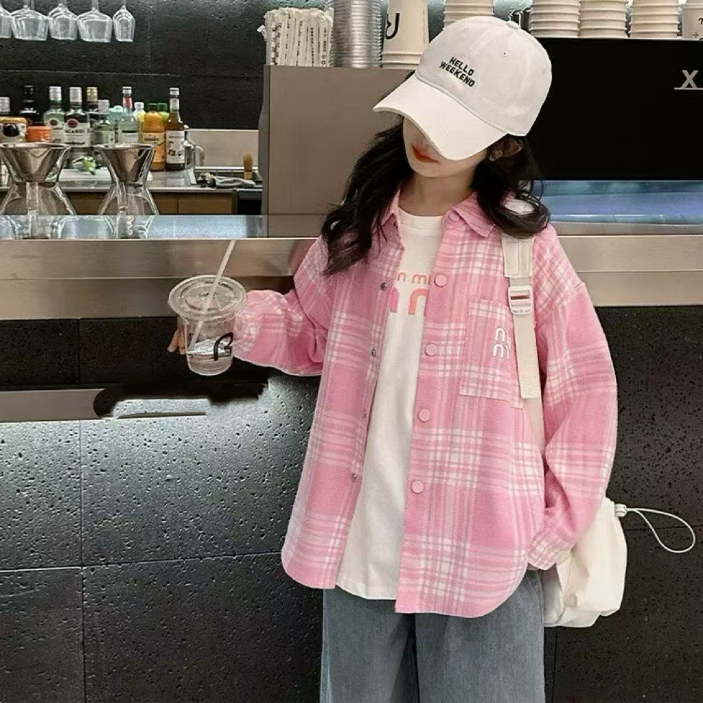 769哈哈家 女童秋季新款洋气韩版时髦休闲格子衬衫外套