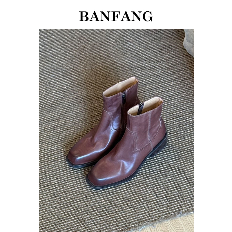 BANFANG5CM粗跟方头马丁靴复古腔调满分轻松打造英伦氛围感