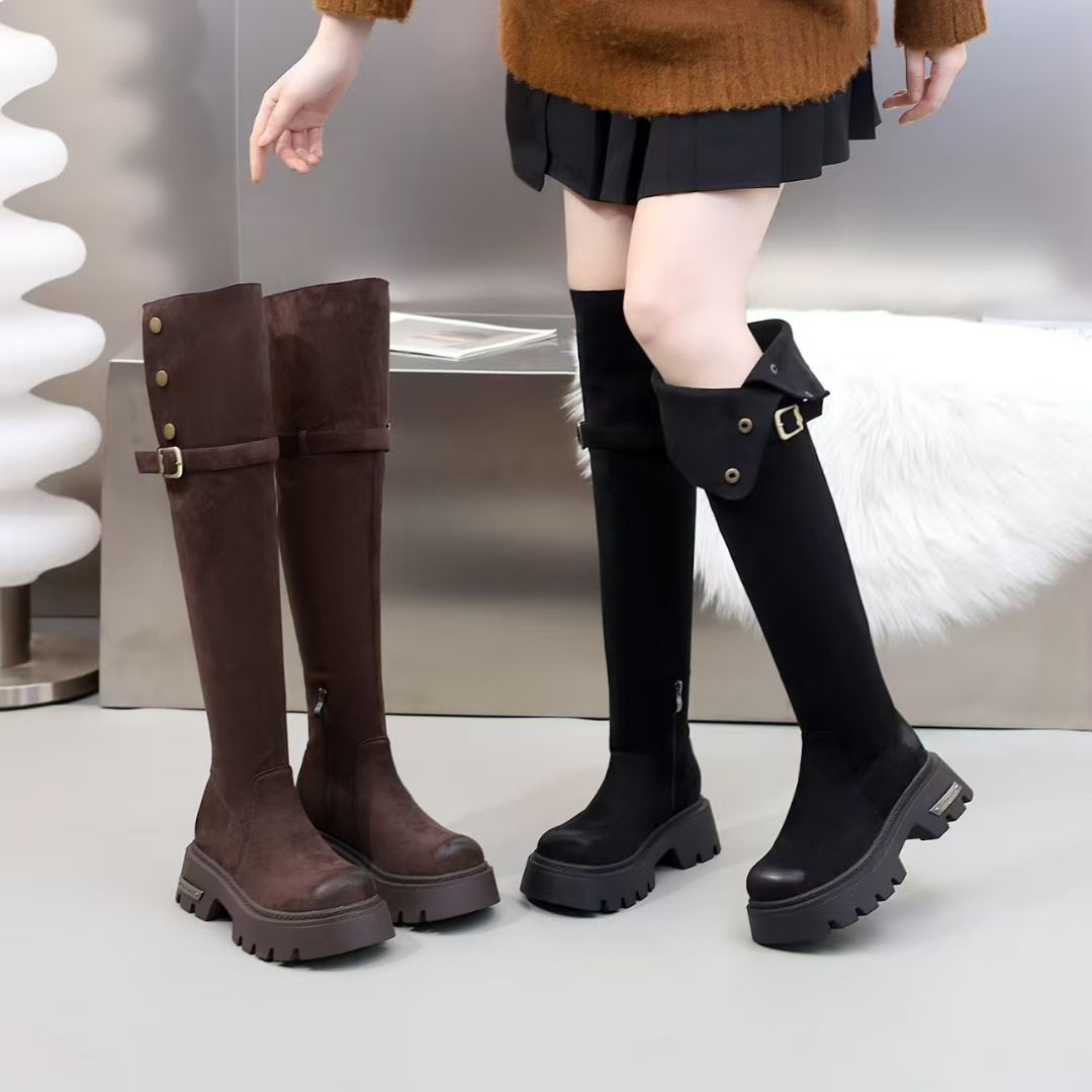 【SiSi】新疆包邮厚底两穿过膝长筒靴2025新款百搭粗高跟长靴骑士靴