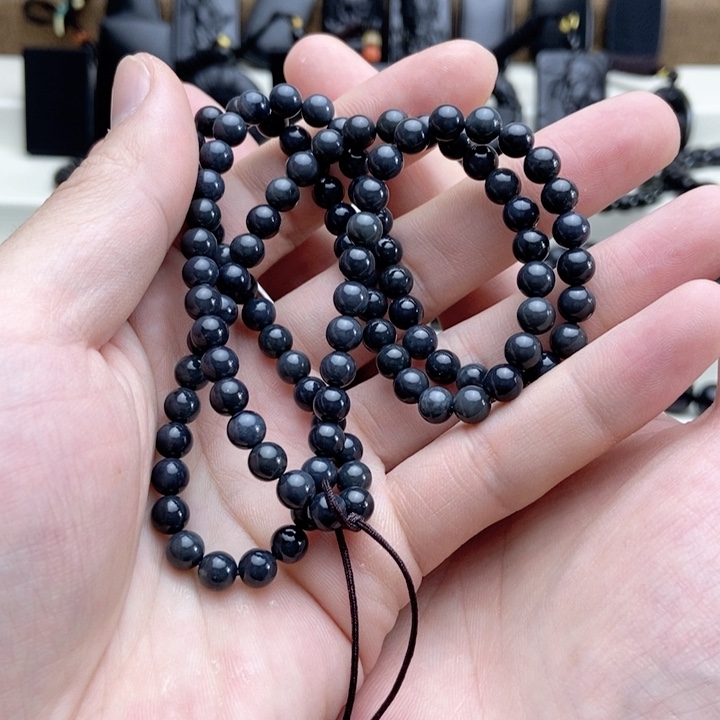 未镶嵌手链和田玉（墨玉）卡6圆珠项链108