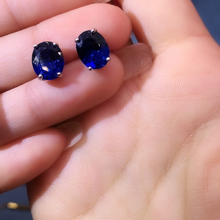 蓝宝石耳饰银S925镶嵌