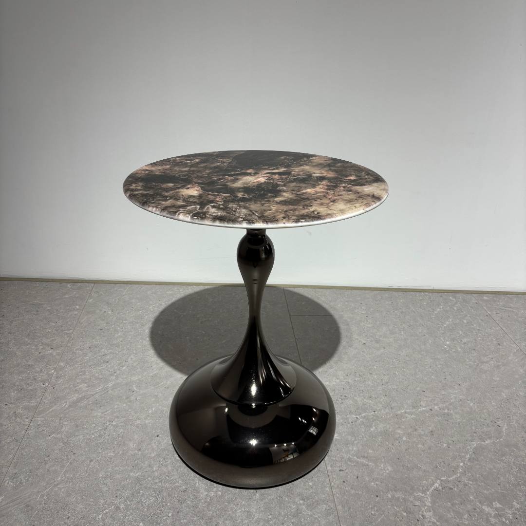 天然大理石小蛮腰边几 直径45×55cm家用简约茶几黑钛极简圆几