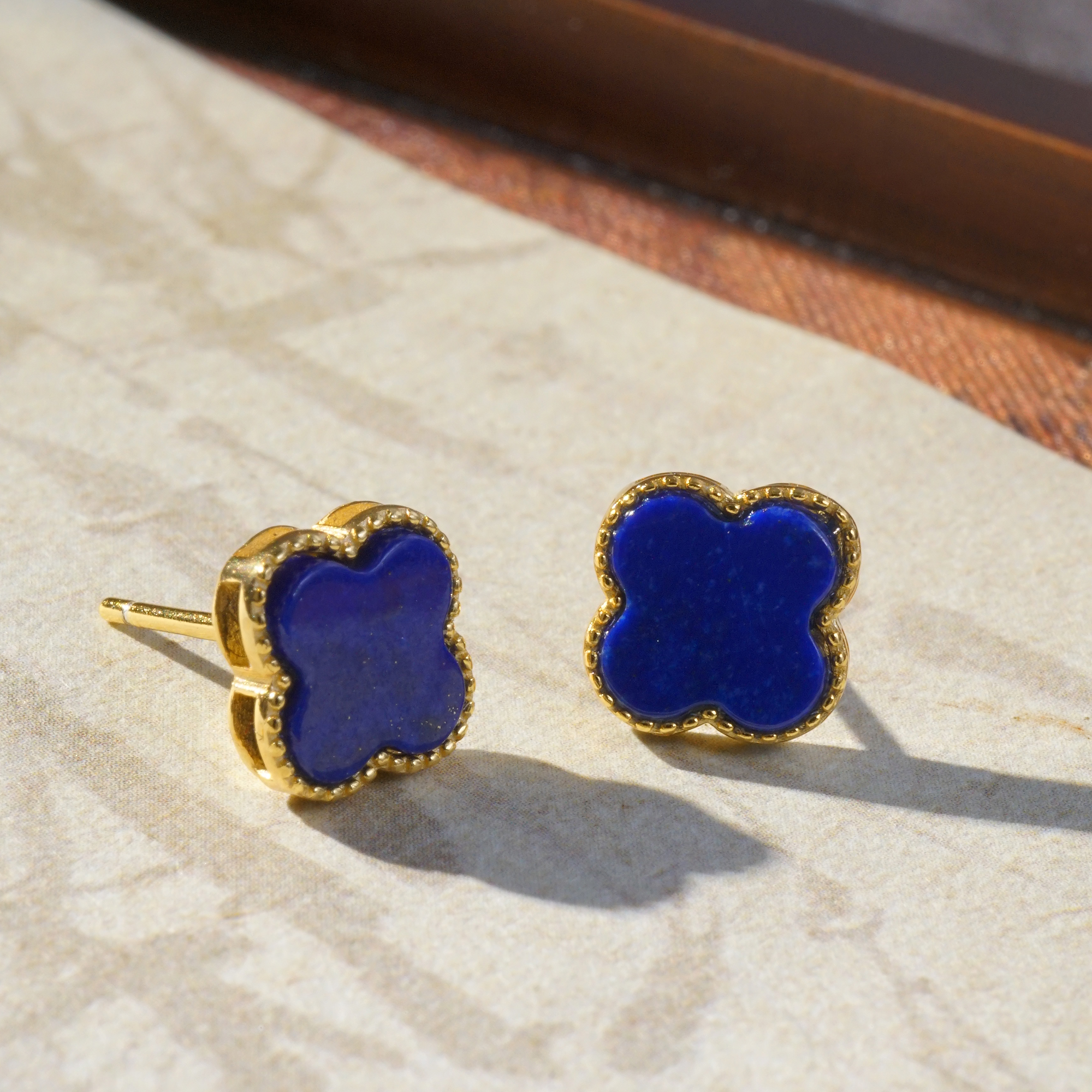 青金四叶草S925银镶耳钉9.4*9.4mm