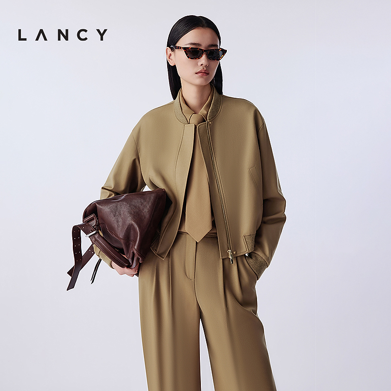【羊毛羊绒】LANCY/朗姿2025冬新款休闲棒球领短外套简约短夹克女