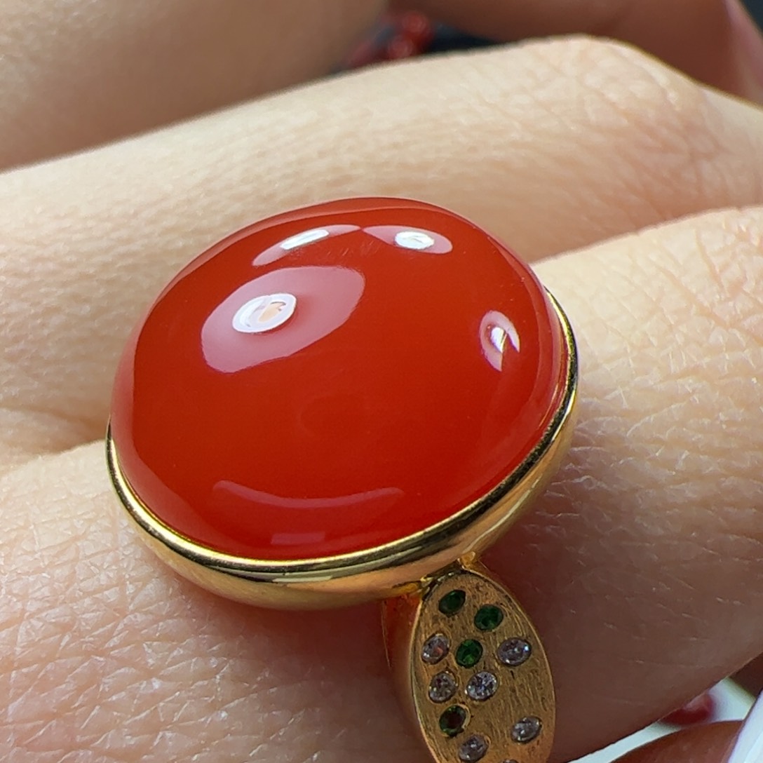 南红玛瑙女戒18K金镶嵌