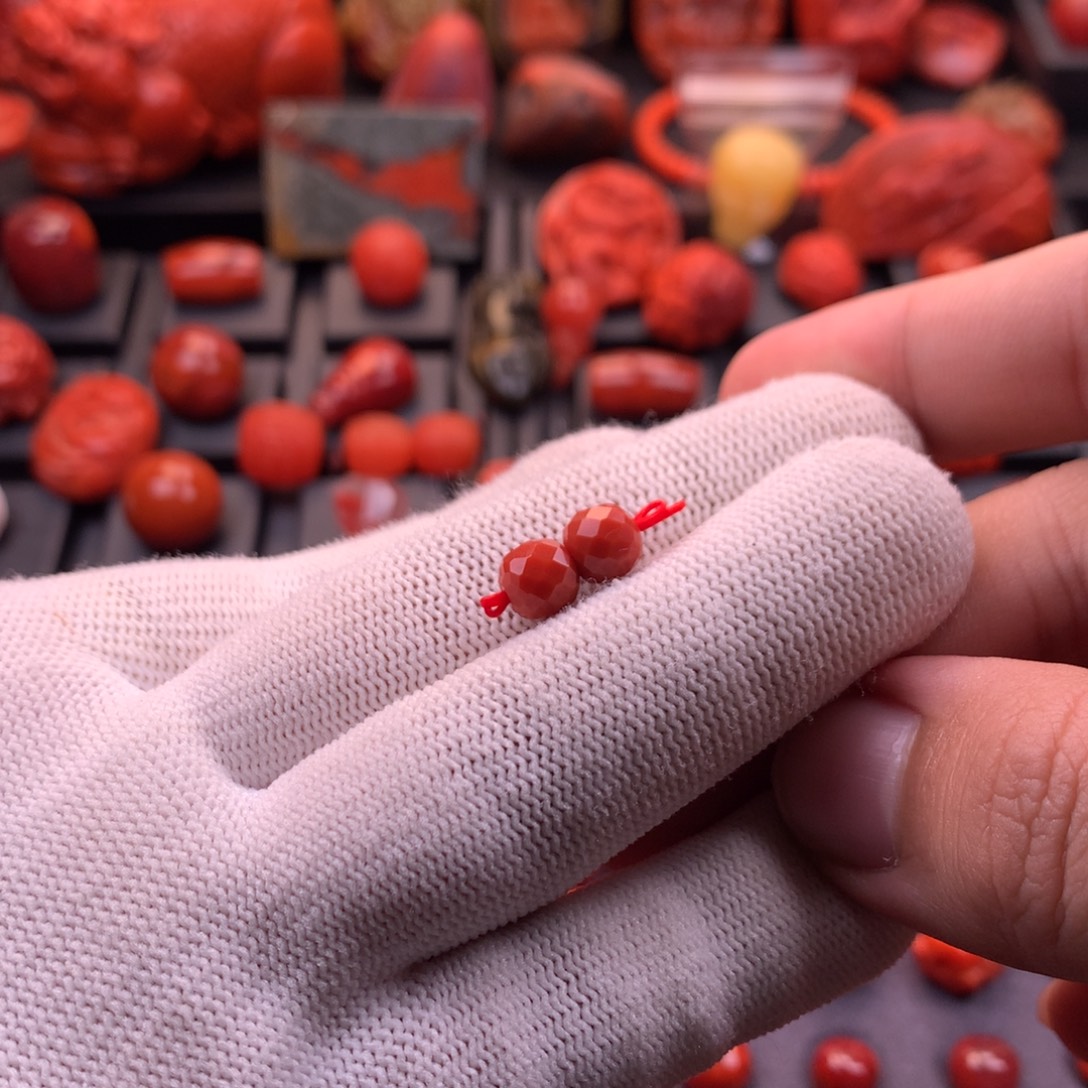 南红玛瑙未镶嵌【传仁】川料原矿满色满肉无相老型对珠7mm