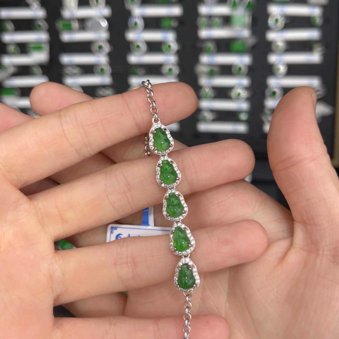 翡翠戒指银S925镶嵌翡翠手链