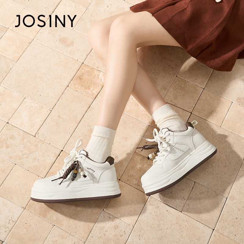 卓诗尼ins系带低帮增高秋冬季胶粘百搭鞋子高帮春季厚底休闲板鞋