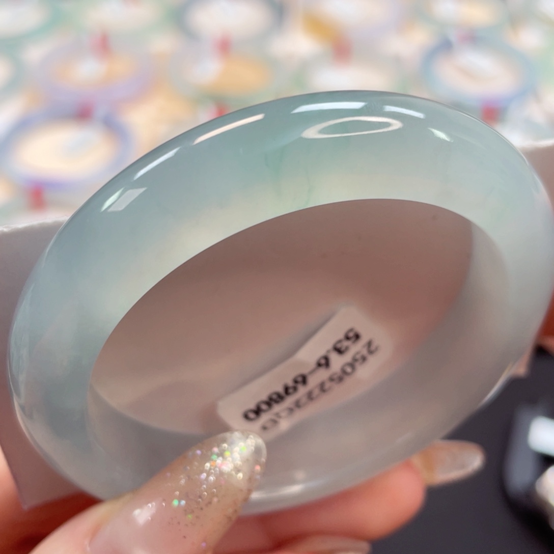 未镶嵌手镯翡翠53.6治愈心灵冰胶蓝底高级耐看25号