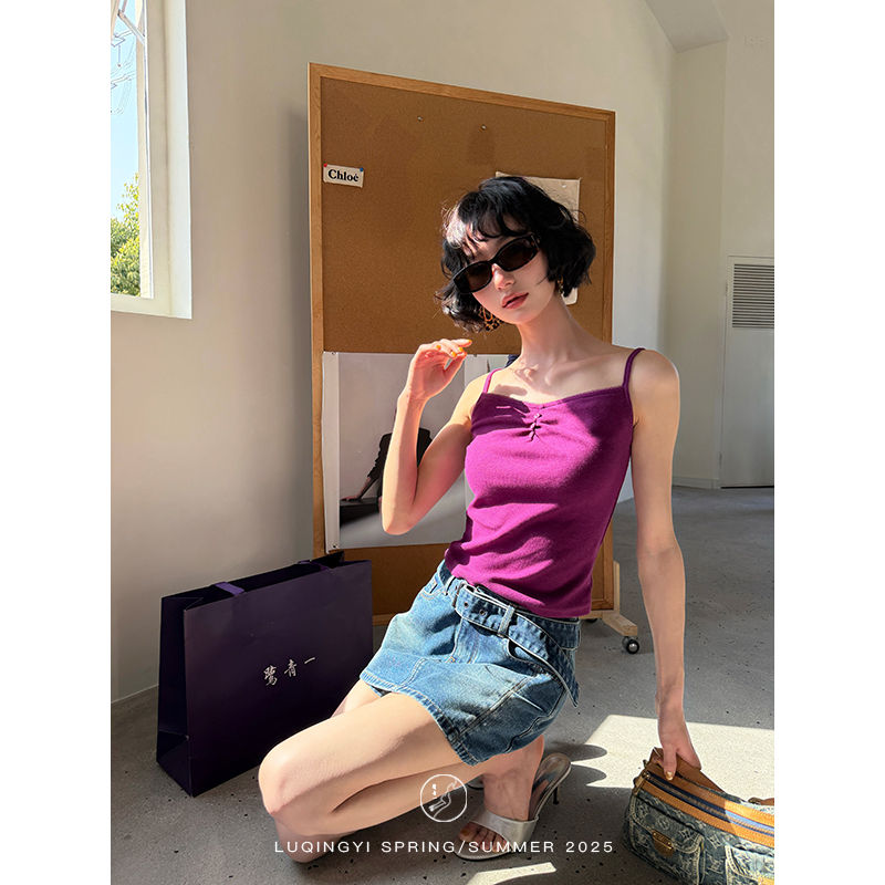 鹭青一原创【初妆】重磅针织精致V领内搭修身吊带背心 L25B7425B