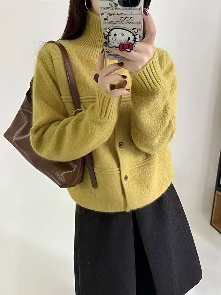 【高定-青柠】高领毛衣外套女秋冬季内搭可外穿加厚宽松慵懒风针织