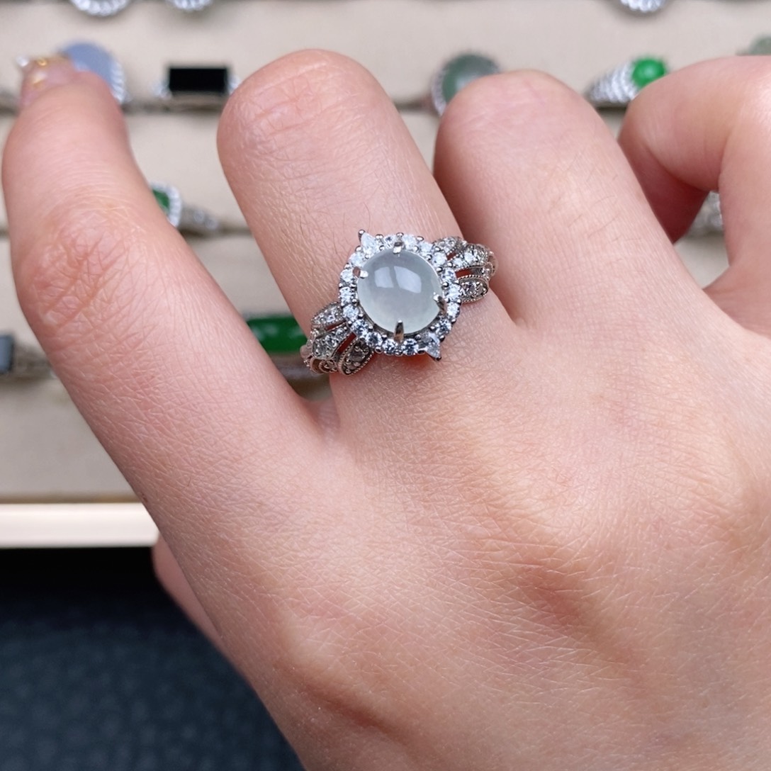 翡翠戒指银S925镶嵌天然A货翡翠