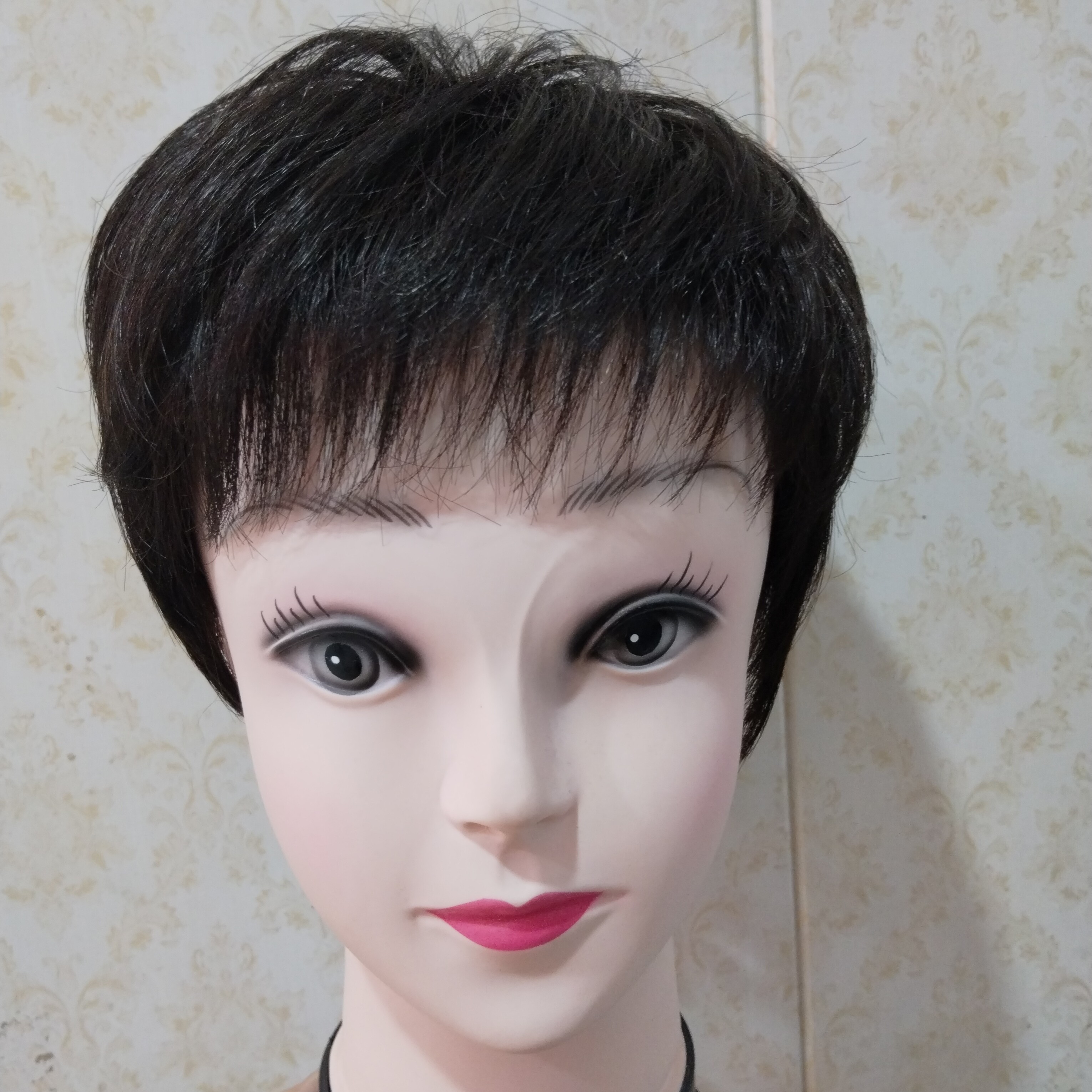 中老年女士夏季透气全真发短直发全头套假发自然减龄