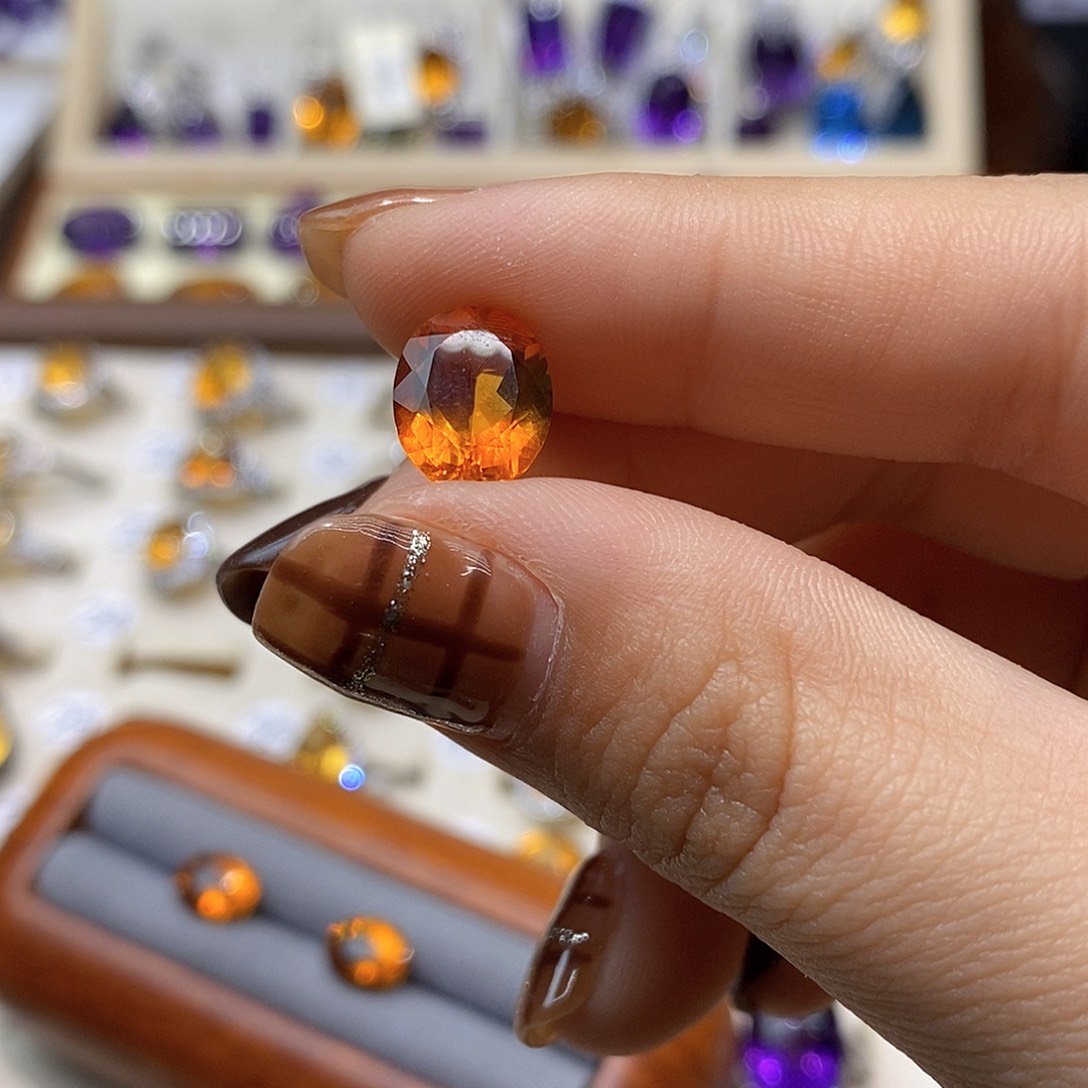 昆***制戒指水晶未镶嵌纯天然黄水晶裸石定制戒指J