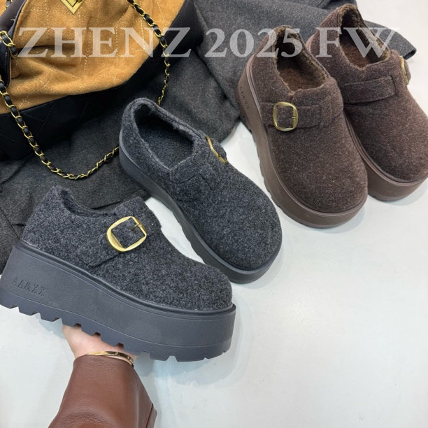ZHENZ—7CM厚底增高毛呢百搭勃肯2025秋冬少女风乐福加绒博肯鞋