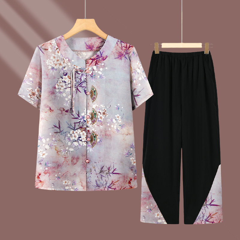2025新款中老年人衬衫夏装奶奶短袖两件套装妈妈夏季薄款衬衫衣服