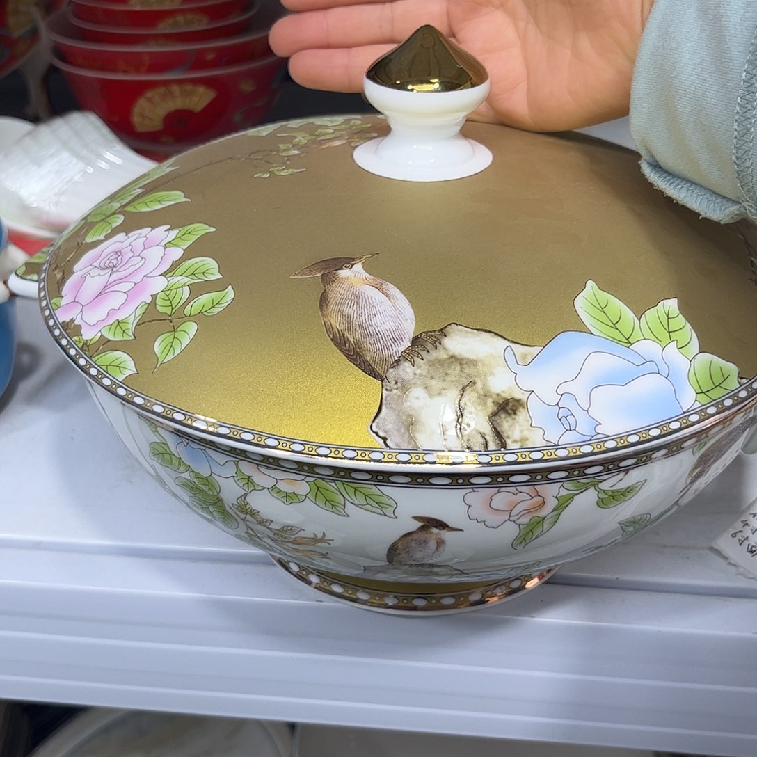 瓷片琴瑟和鸣九寸汤锅一个微瑕