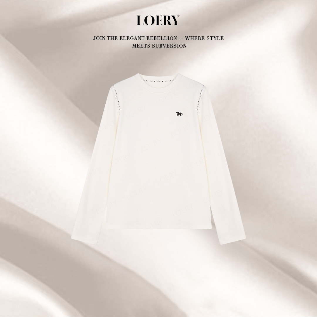 LOERY【小马T编号246】鱼骨线刺绣纯色亲肤长绒棉打底衫-115326