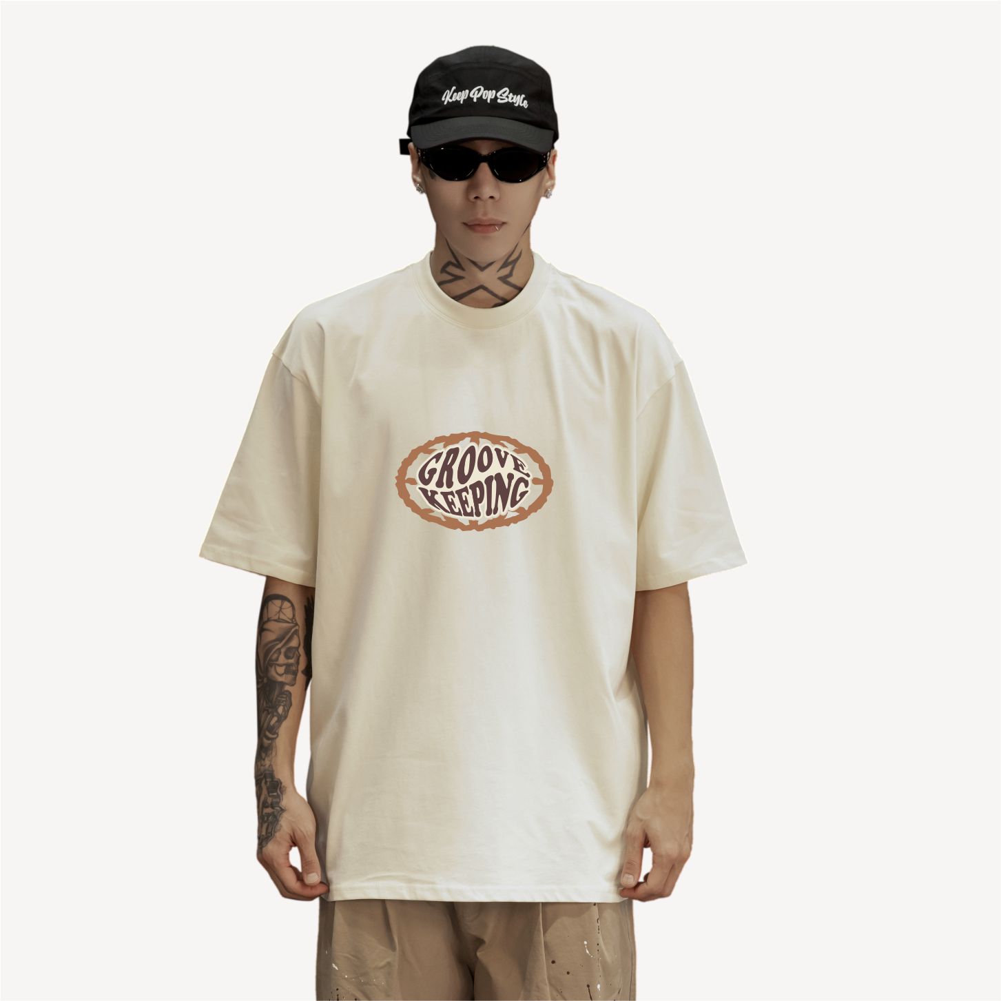 KeepingGear新款“KeepingGroove”潮牌嘻哈短袖黑白街舞小领口