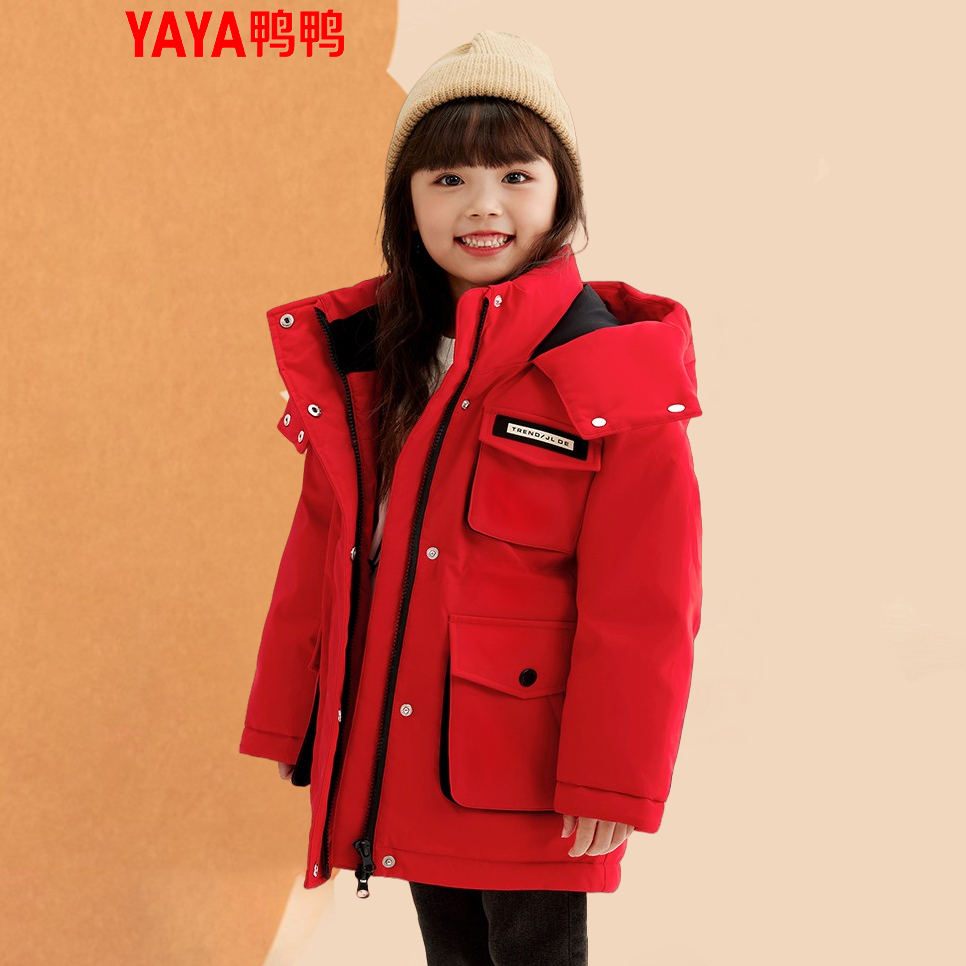 YAYA/鸭鸭【拜年服】儿童羽绒服女童冬季新款红色大童户外工装外套